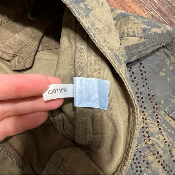 Vintage baggy cargo pants Y2K camo print rhinestones green gray 0 mid rise - Picture 7 of 15